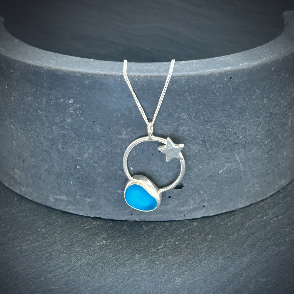 Seren star Turquoise Sea Glass Sterling silver necklace