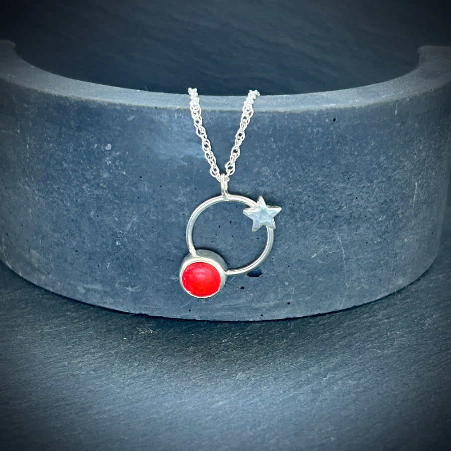 Seren star Red Sea Glass Sterling silver necklace