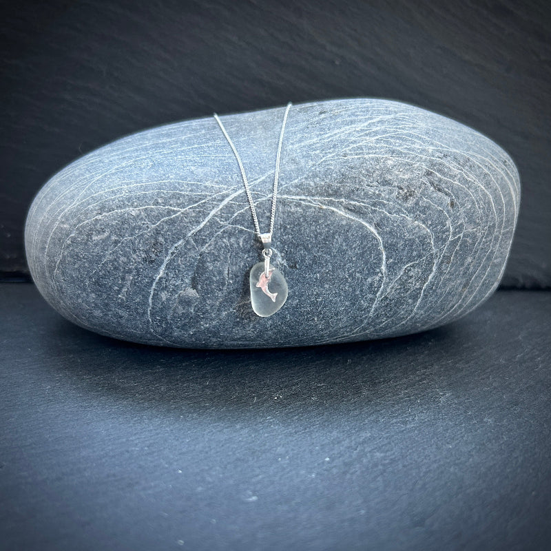 Silver Dolphin sea glass necklace 
