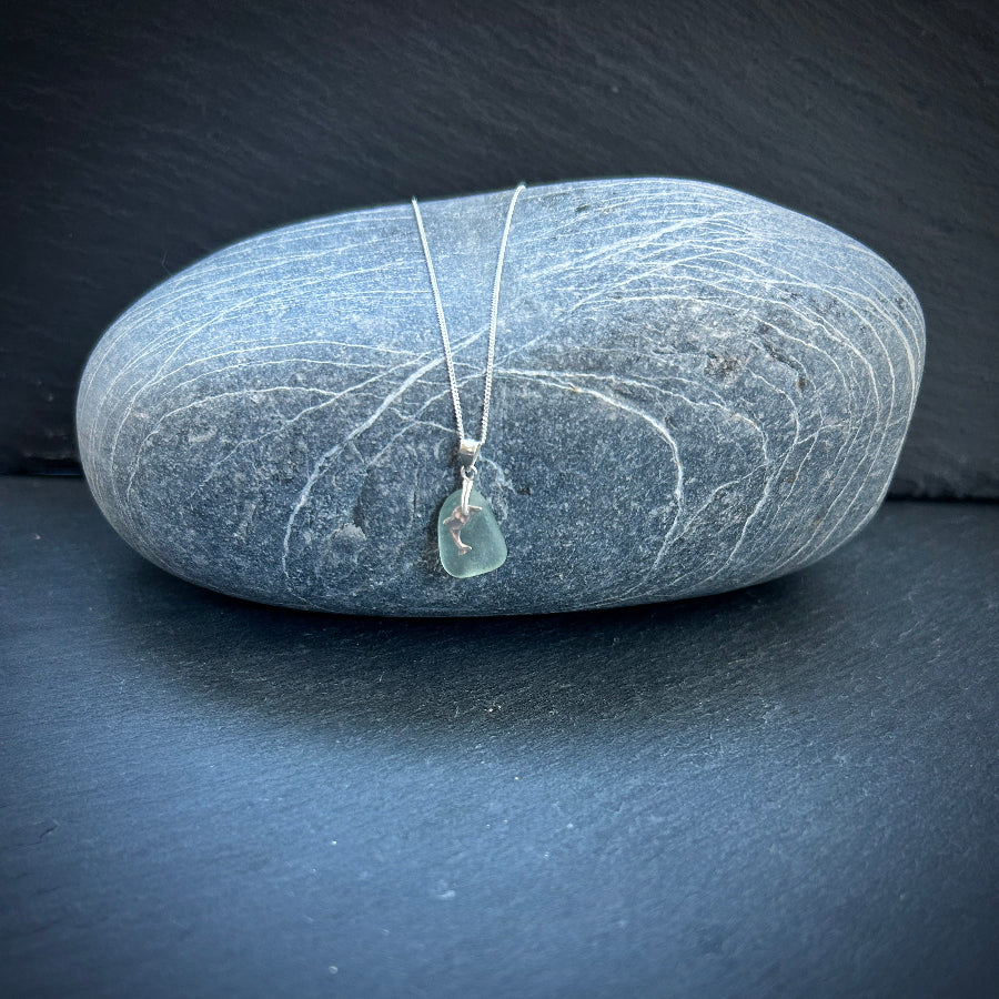 Silver Dolphin sea glass necklace