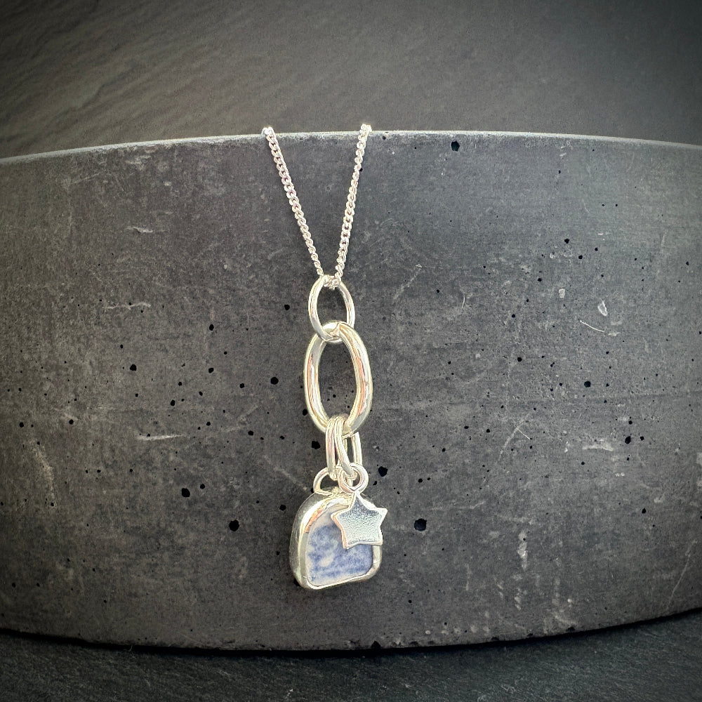 Silver Sea pottery stacking necklace