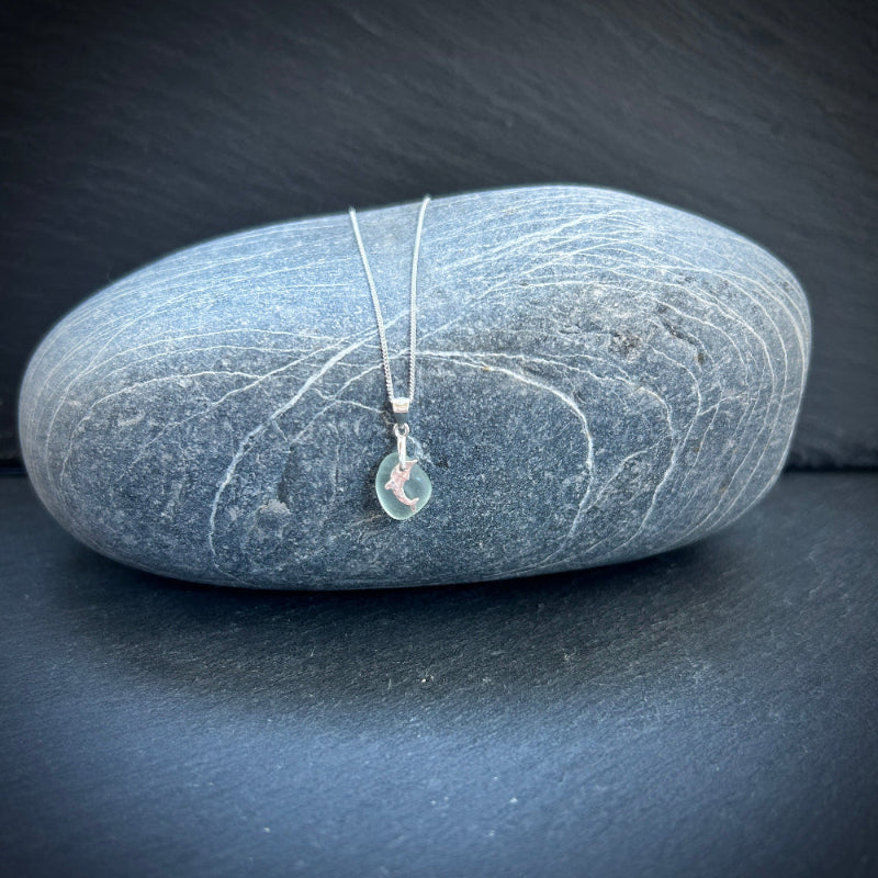 Silver sea glass dolphin necklace