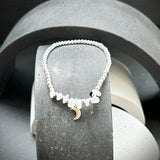 Sterling Silver & Moonstone stacking bracelet with crescent moon charm