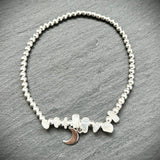 Sterling Silver & Moonstone stacking bracelet with crescent moon charm