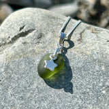 Small sea glass silver necklace Dark Sea Green with star