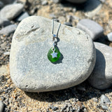 Small sea glass silver necklace Green c