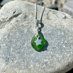 Small sea glass silver necklace Green c with star