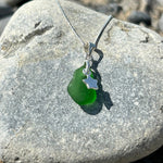 Small sea glass silver necklace Green d with star