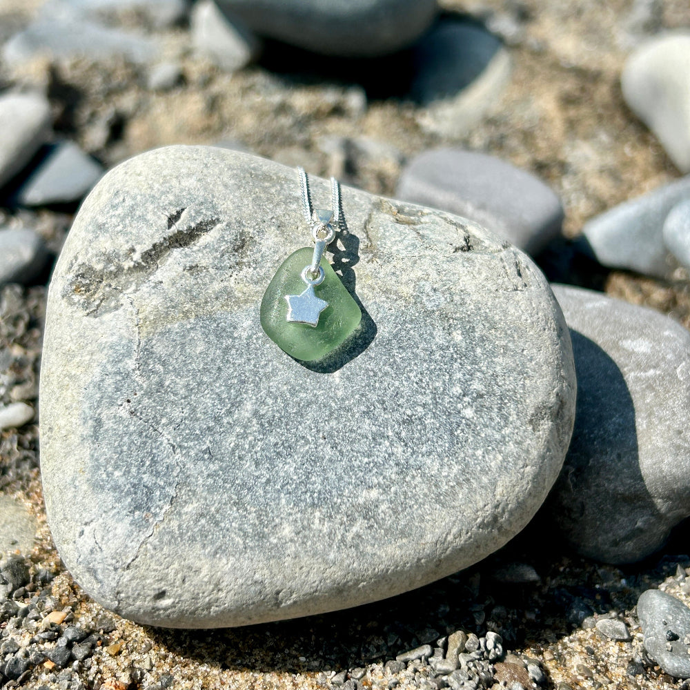 Small sea glass silver necklace Sea Green a