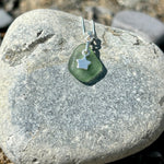 Small sea glass silver necklace Sea Green and silver star