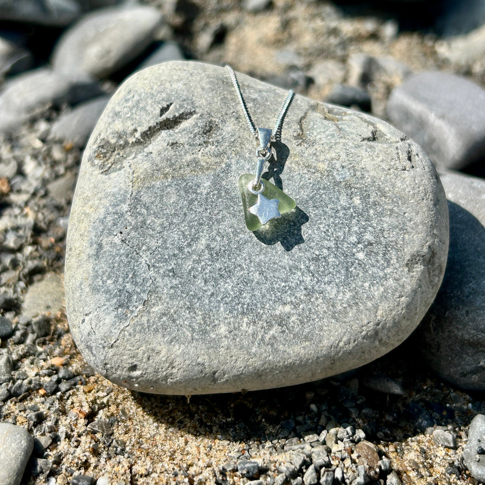 Small sea glass silver necklace Sea Green d