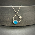 Sterling Silver Star necklace with bright turquoise Sea glass