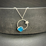 Sterling Silver Star necklace with bright turquoise Sea glass