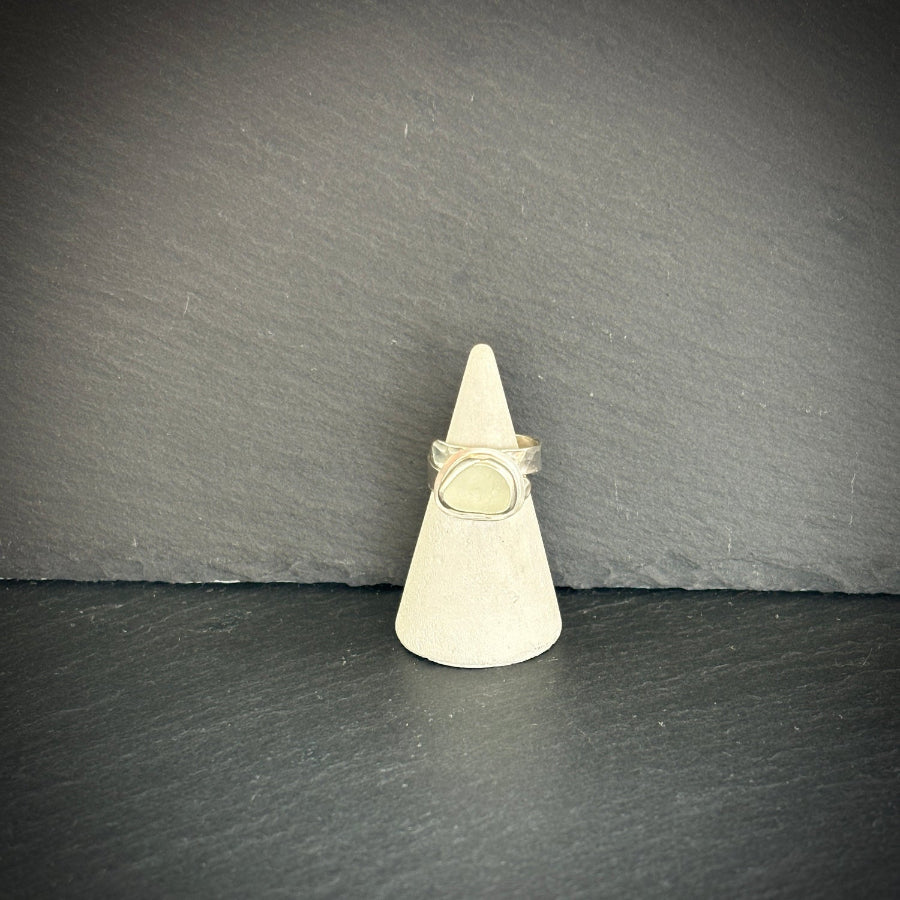 Sterling Silver rock pool Sea glass ring in white