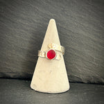 Sterling Silver adjustable ring with bright red Sea glass