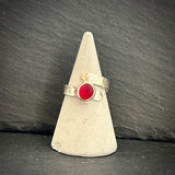 Sterling Silver adjustable ring with bright red Sea glass