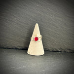 Sterling Silver adjustable ring with bright red Sea glass