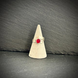 Sterling Silver adjustable ring with bright red Sea glass