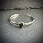 Sterling Silver cuff bangle with a green sea glass heart 