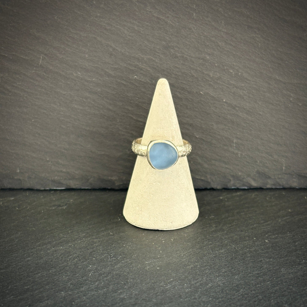 Sterling Silver rock pool Sea glass ring in blue 