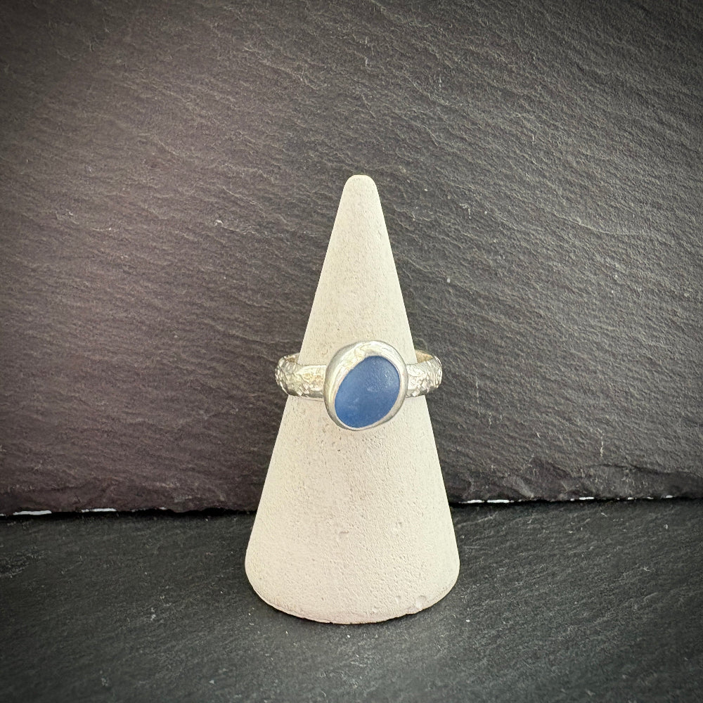 Sterling Silver rock pool Sea glass ring in blue 