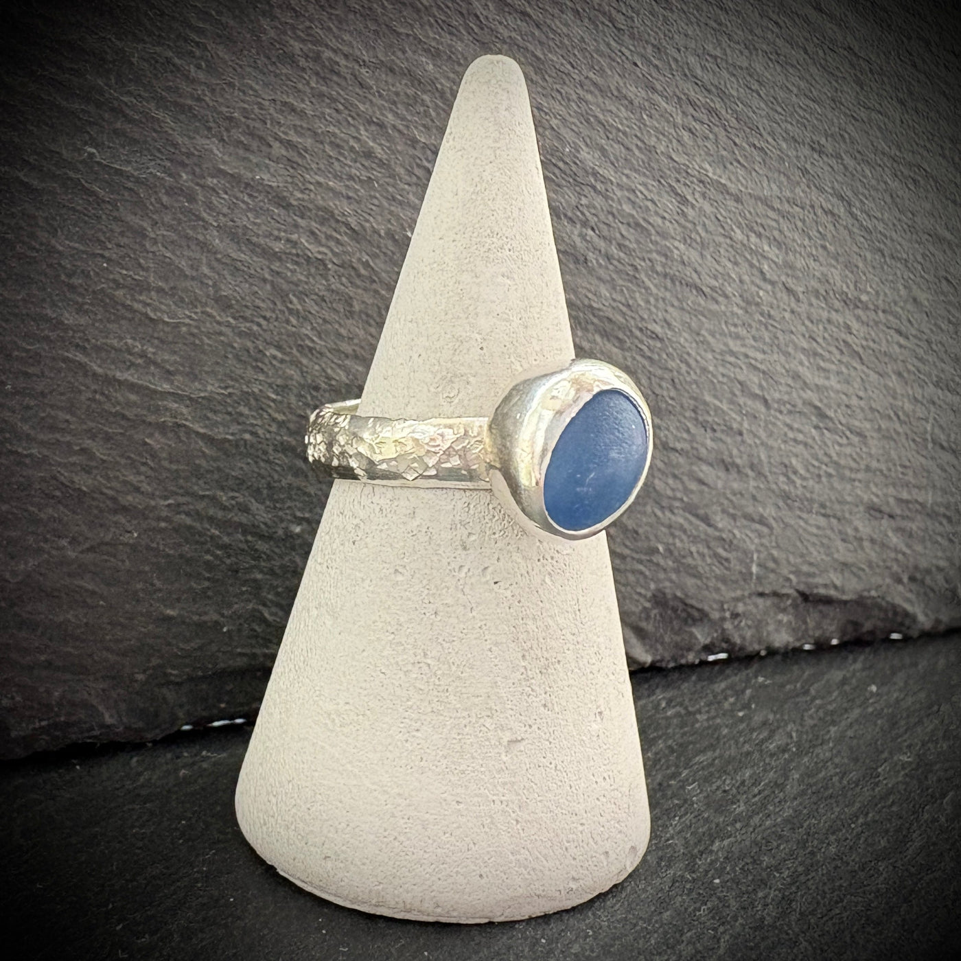 Sterling Silver rock pool Sea glass ring in blue 