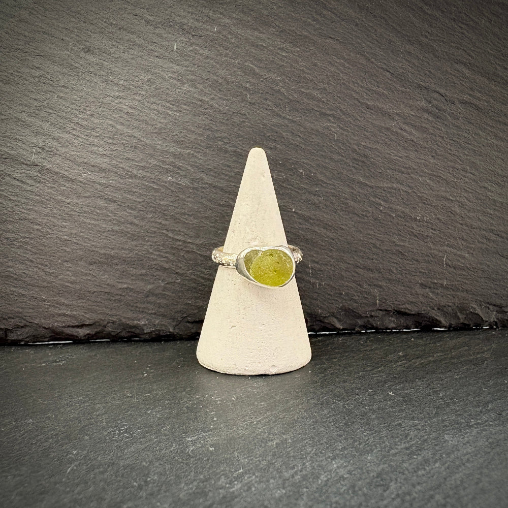 Sterling Silver rock pool Sea glass ring in sea green