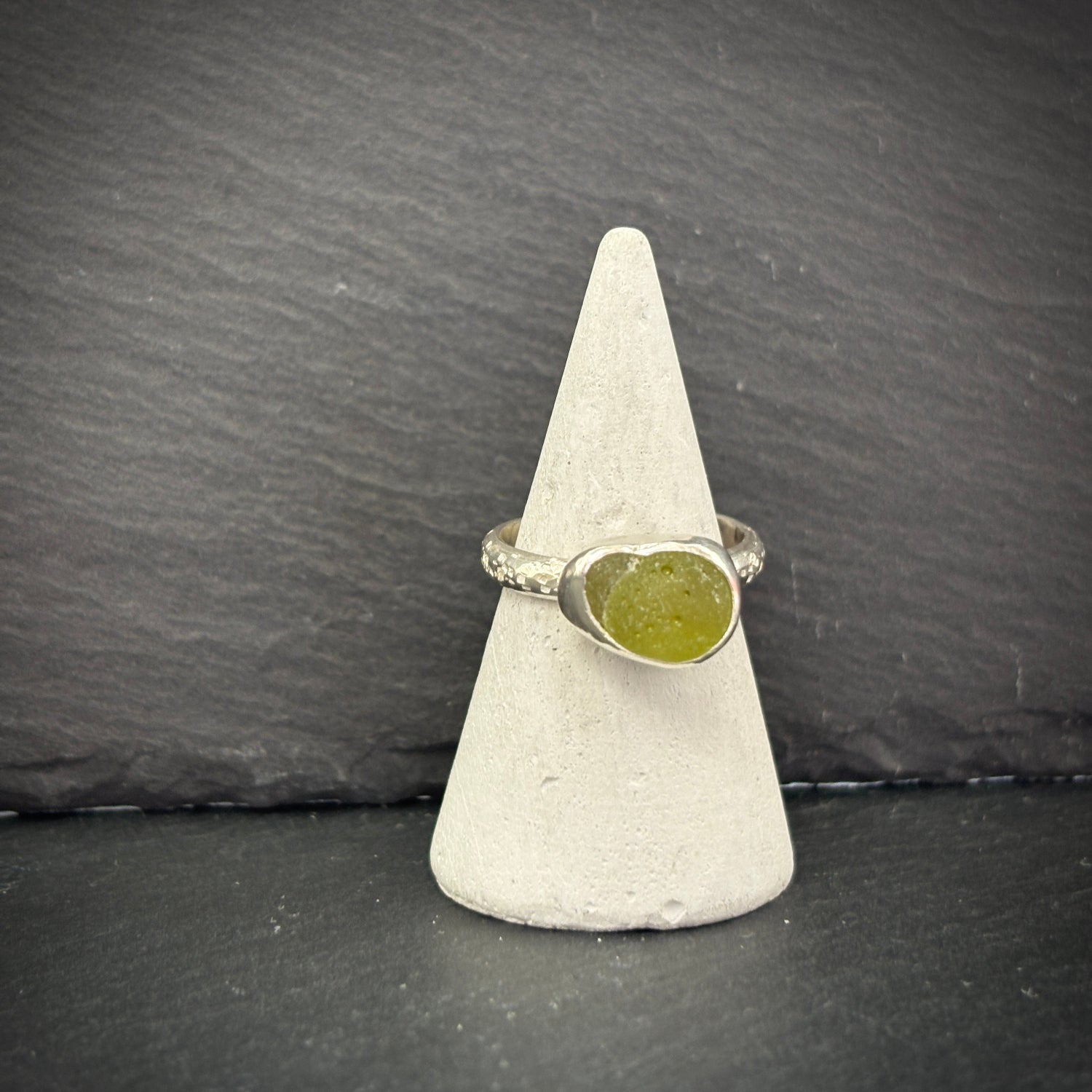 Sterling Silver rock pool Sea glass ring in sea green