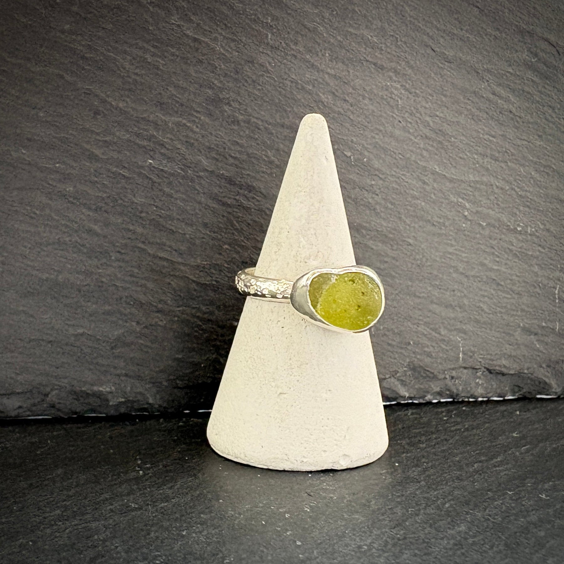 Rock Pool Sterling Silver Sea Glass Ring Sea Green Size P – Seren