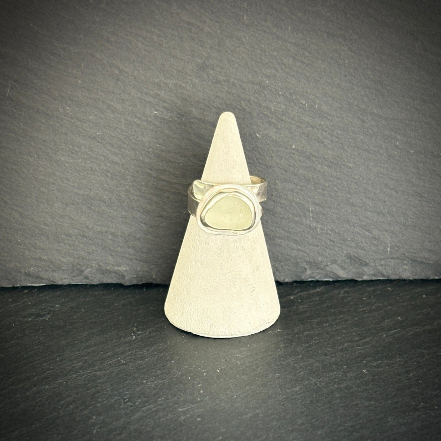 Sterling Silver rock pool Sea glass ring in white