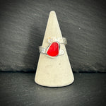 Bright red Sea glass adjustable silver ring