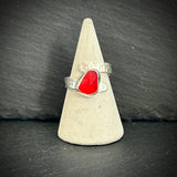 Bright red Sea glass adjustable silver ring