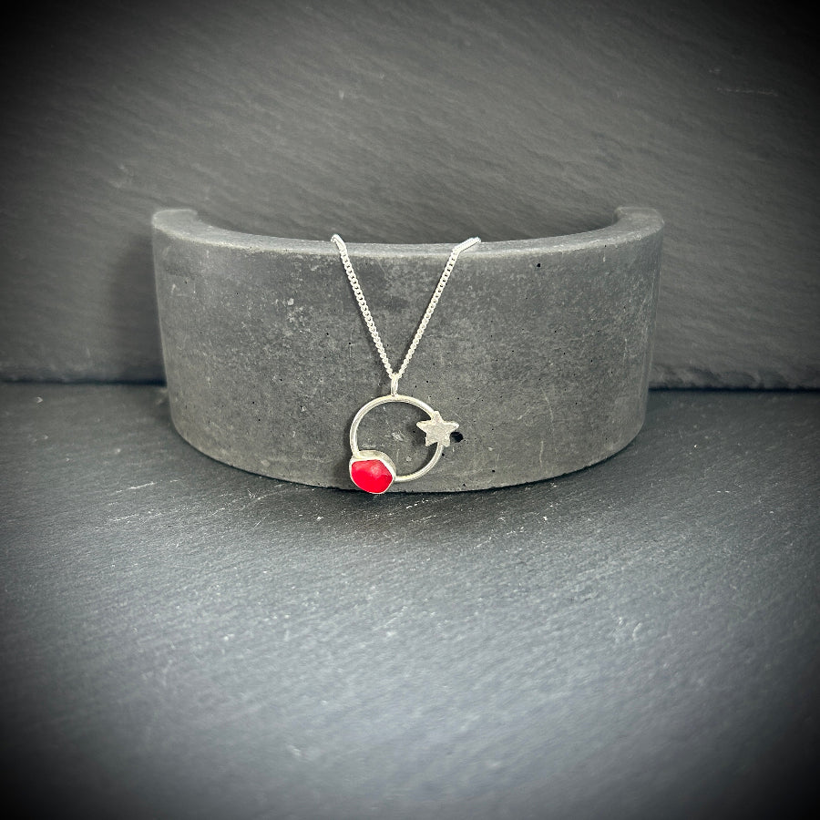 Sterling silver Bright red Seren star necklace