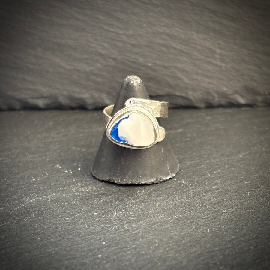 Sterling silver seascape adjustable Sea glass ring