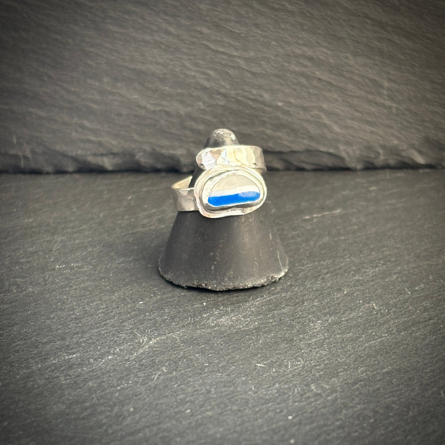 silver seascape adjustable Sea glass ring