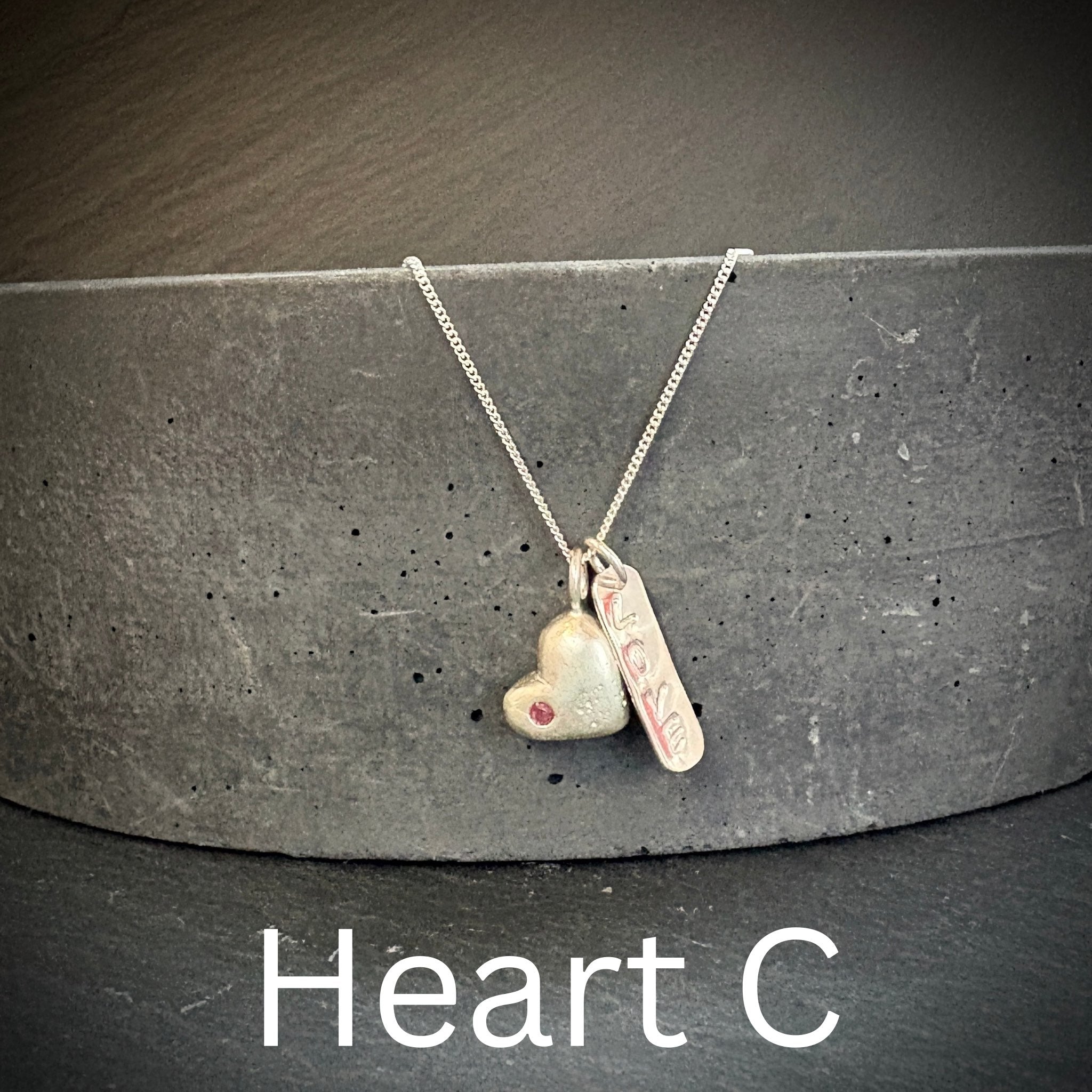 Sterling silver solid Heart pendant with Ruby
