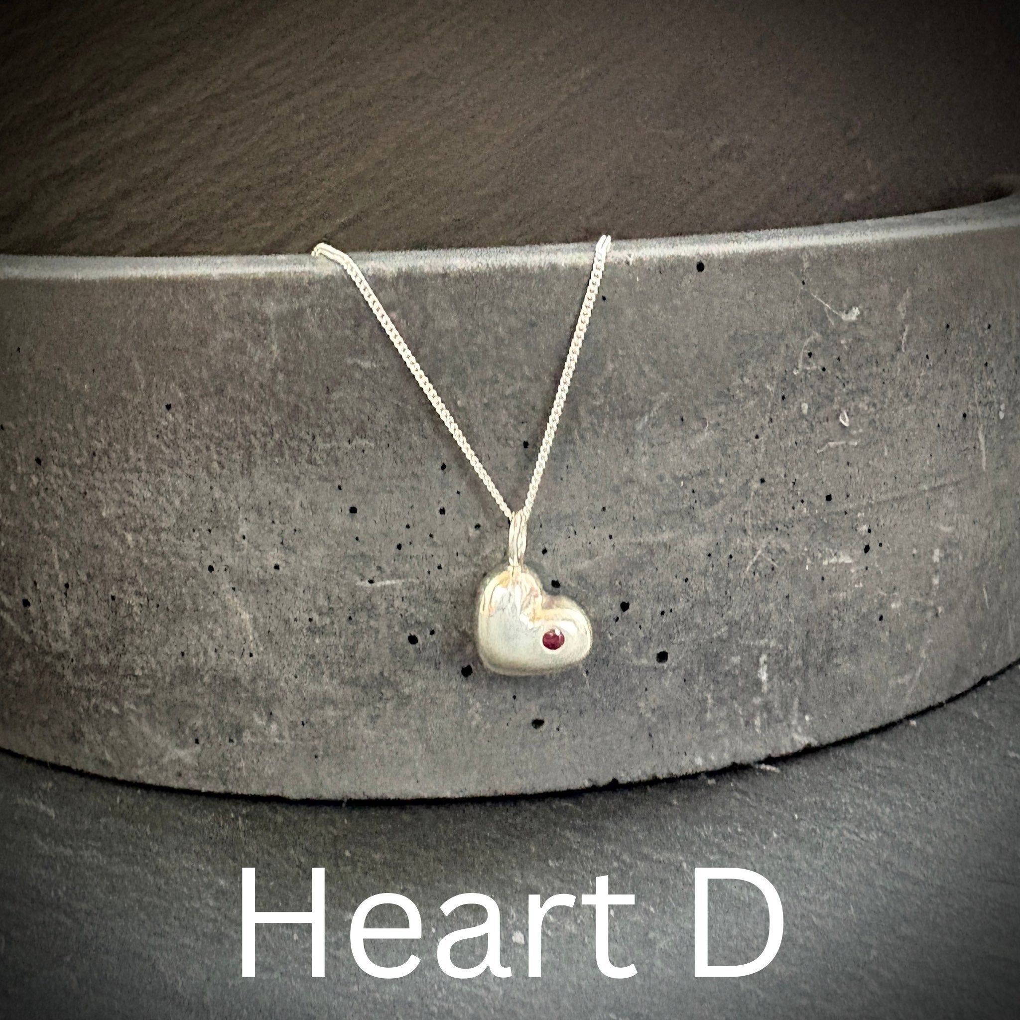 Sterling silver solid Heart pendant with Ruby 