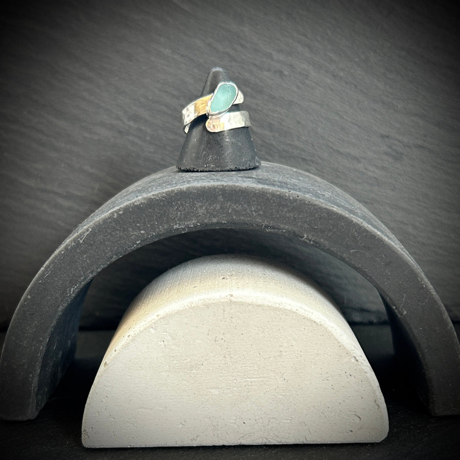 Turquoise sea glass Sterling silver ring