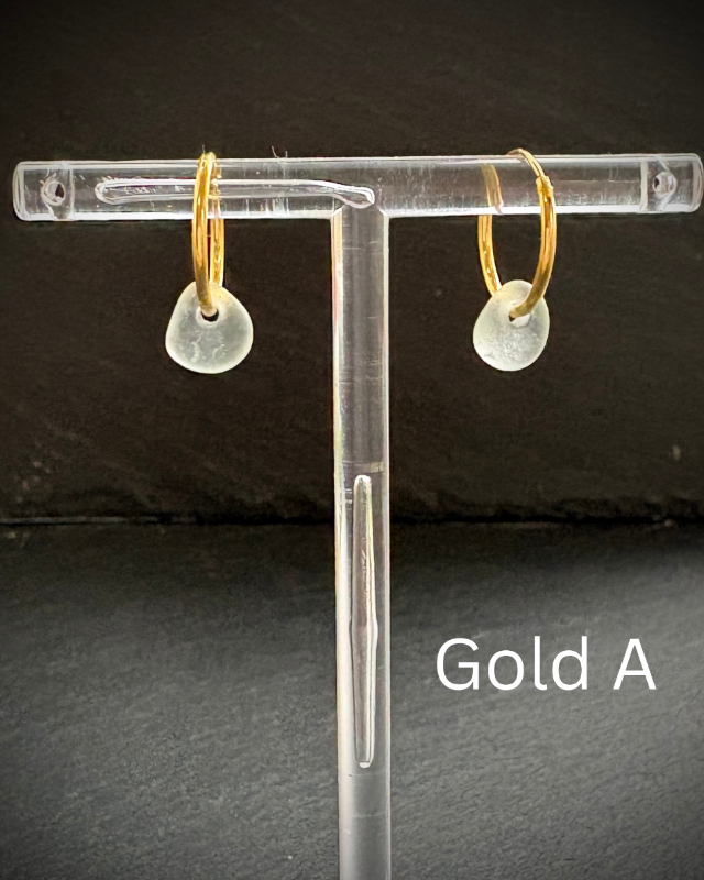 White Sea glass Gold earring hoops