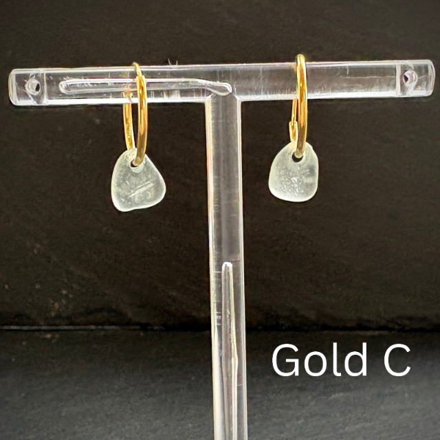 White Sea glass Gold earring hoops