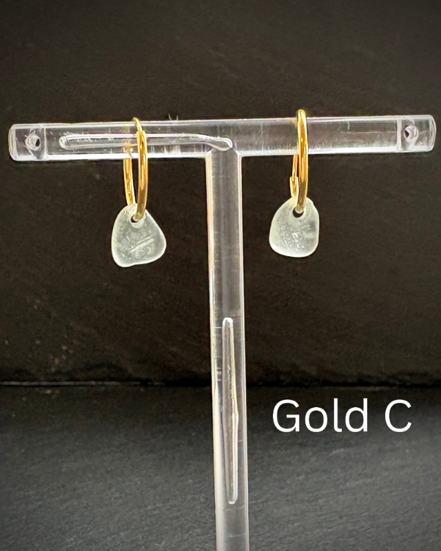 White Sea glass Gold earring hoops