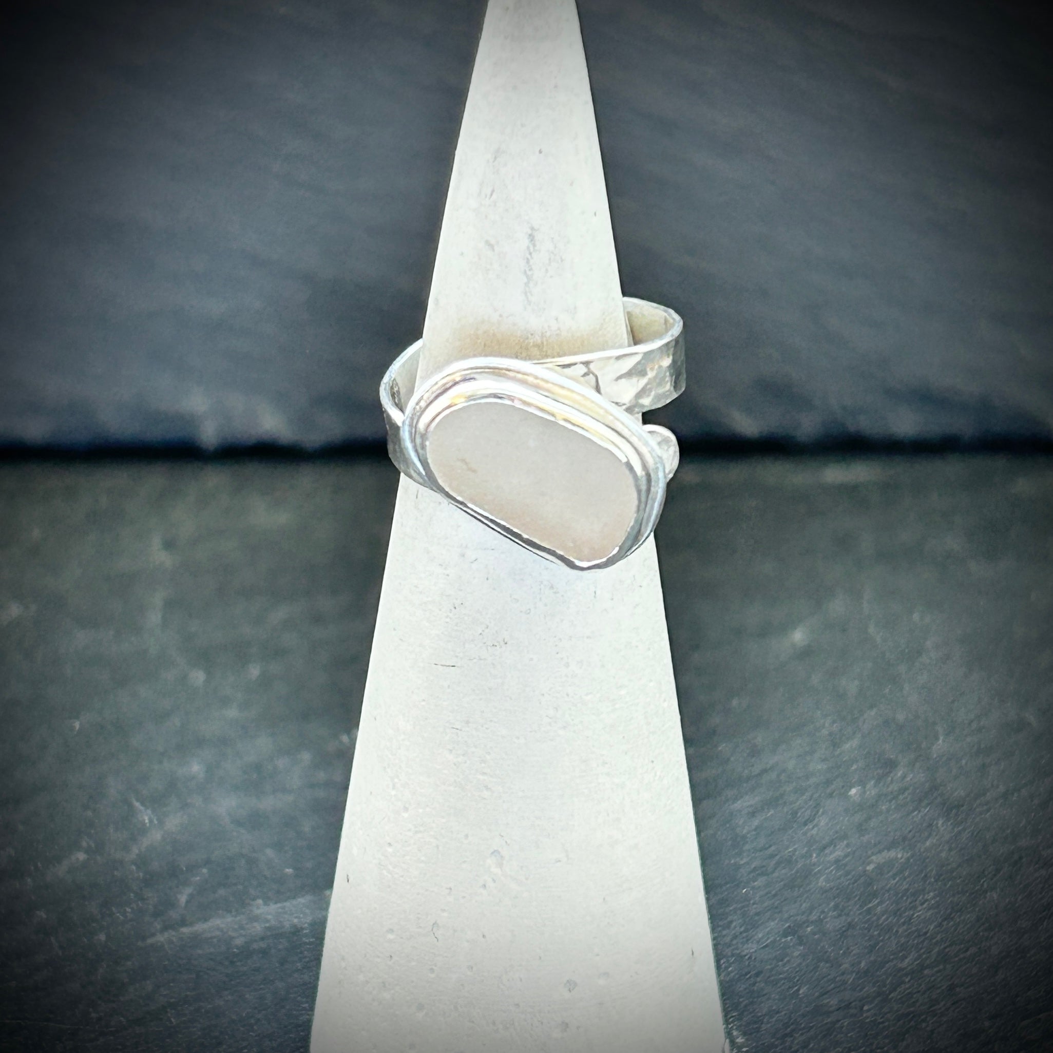 White Sea glass Sterling silver adjustable ring 