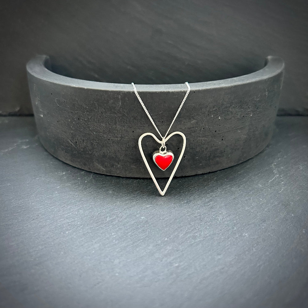 double silver heart necklace