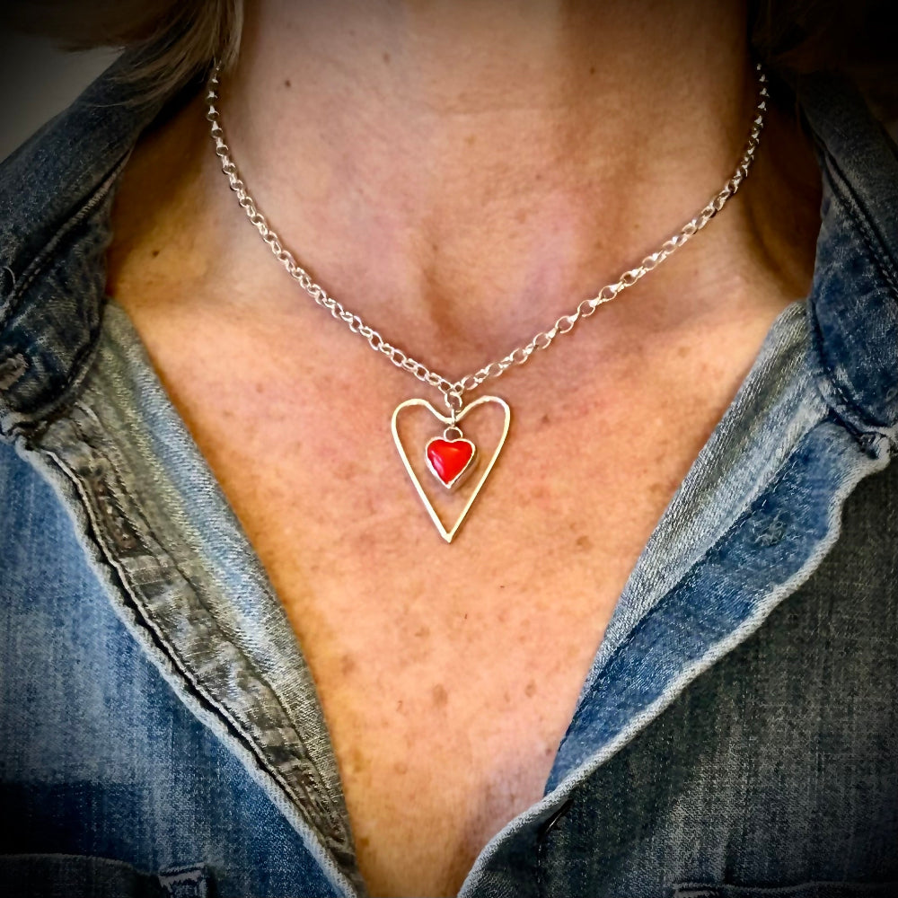 silver double heart pendant