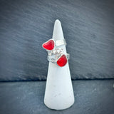 bright red sea glass and silver adjustable ring