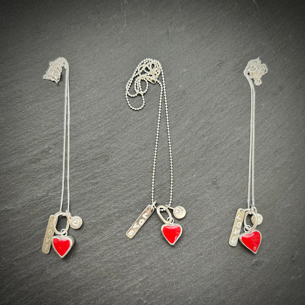 love heart charm silver necklace