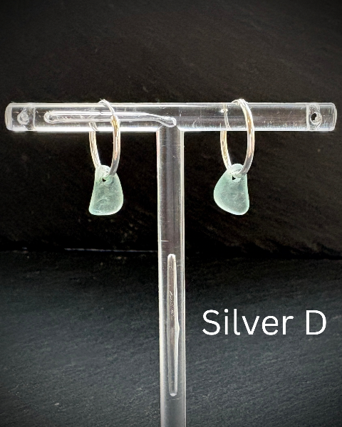 Sea Blue Sea glass Silver earring hoops