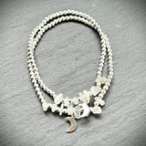 Sterling Silver & Moonstone stacking bracelet with crescent moon charm
