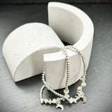Sterling Silver & Moonstone stacking bracelet with crescent moon charm