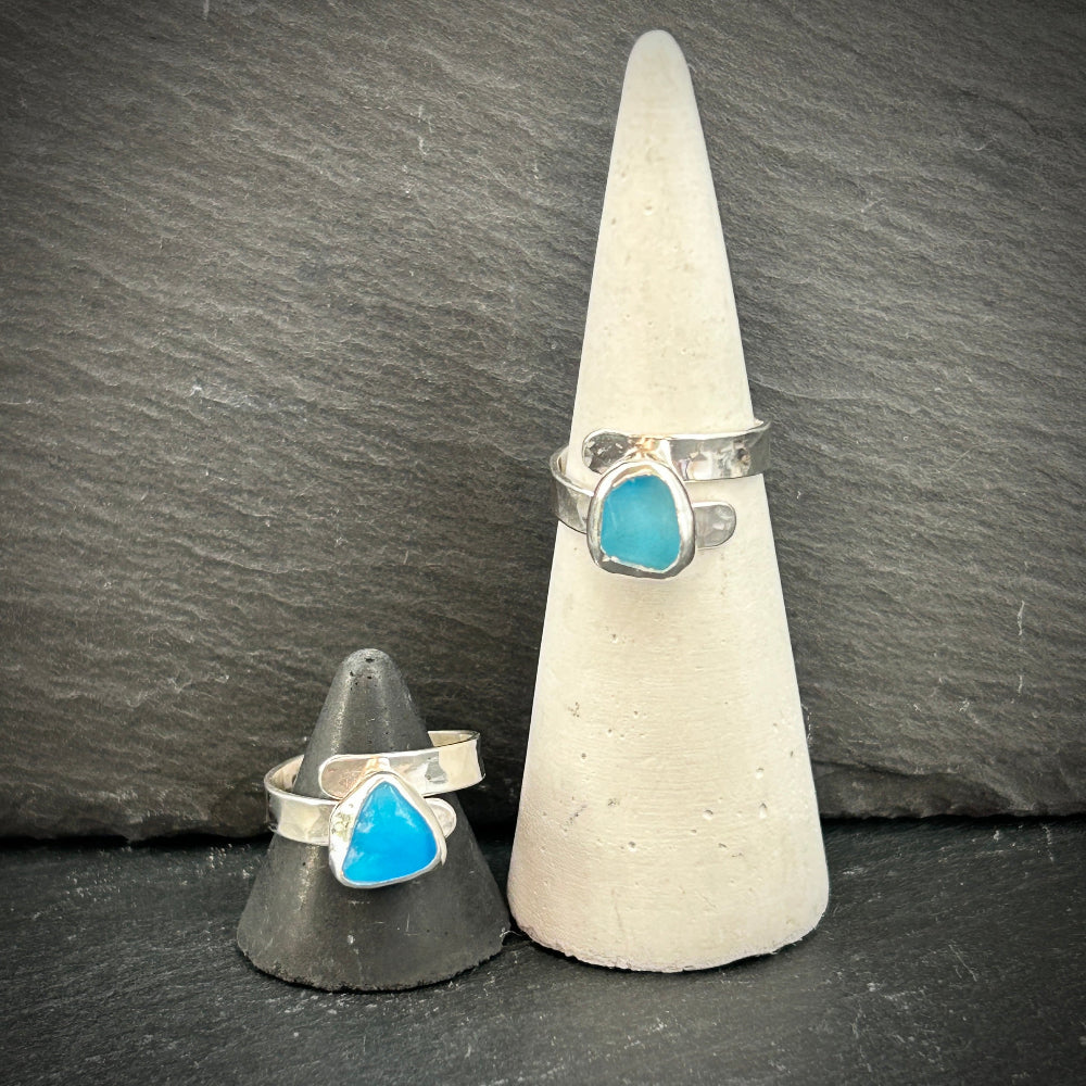 sterling silver Milky turquoise Sea Glass adjustable ring